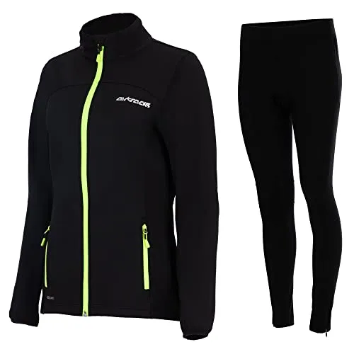 Airtracks Damen Thermo Winter Fahrradtrikot Set Pro Line – Schwarz – M - Optimales Set für kühle Tage: Die atmungsaktive, winddichte Jacke und die vorgeformte Hose bieten besten Komfort und Wetterschutz. Ideal für Radfahrer, die Wert auf Qualität und Funktionalität legen.
