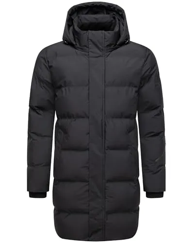 STONE HARBOUR Herren lange Steppjacke warmer Wintermantel mit wasserdichtem Verschluss, Ärmeltasche und abnehmbarer Kapuze Thadeek XX Black Gr. 3XL