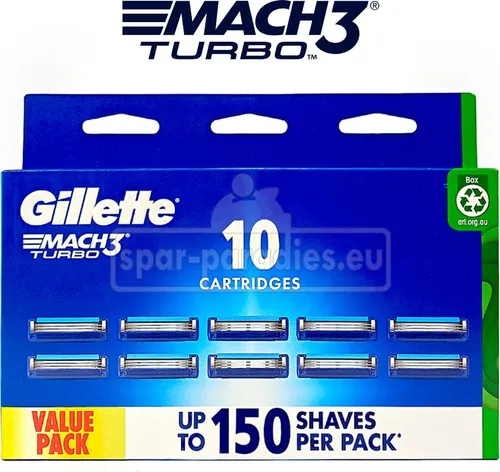 Gillette MACH 3 Turbo Rasierklingen, 10er Pack - Federnd gelagerte Rasierklingen für eine sanfte Anpassung an die Hautkonturen. Mit Lubrastrip für optimalen Gleiteffekt, ideal für ein präzises Rasurergebnis. Kompatibel mit Mach3 und M3 Power Sensitive.