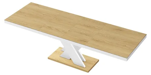 Design Esstisch HEN-111 Eiche Natur - Weiß Hochglanz ausziehbar 160 bis 256 cm - Esstische: Moderner, ausziehbarer Tisch mit extrem kratzfester Hochglanz-Oberfläche und Synchronauszug für flexible Nutzung. Ideal für stilvolle Essbereiche.