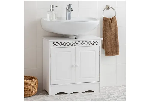 HTI-Living Waschbeckenunterschrank Weiß - Stilvoller Waschbeckenunterschrank für Badezimmer und Gäste-WC, mit 2 Türen und Siphonaussparung – idealer Stauraum für Pflegeprodukte und Handtücher.