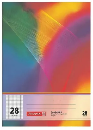 Baier & Schneider BRUNNEN Schulheft A4, 16 Blatt, Lin.28=kariert, Rand (innen/außen) 1614288-XX