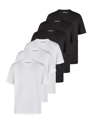 JACK & JONES Basic T-Shirt Herren 6er Set - T-Shirts für Herren im praktischen 6er-Pack, aus hochwertiger Baumwollmischung, ideal für Alltag und Freizeit, in Schwarz und Weiß, erhältlich bis 3XL.