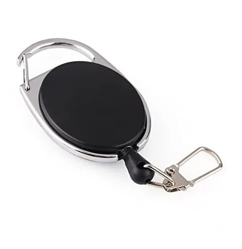 Schlüsseljojo mit 60 cm Seil - Ausweisjojo - 6,5 x 3,5 cm Schlüsselanhänger ausziehbar - Karabinerhaken für Hose und Gürtel - JoJo Ausweishalter - Einziehbarer Clip Kartenhalter - Schlüsselkette