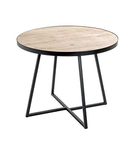 Haku-Möbel Beistelltisch 24467, Catania 1, eiche - Runder Mehrzwecktisch mit stabiler Stahlbasis und MDF-Tischplatte in edler Eiche, ideal für Wohnzimmer oder Büro. Maße: 60 x 48 cm, leicht und modern.