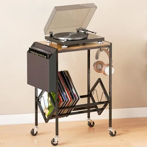 HMAKGG Schallplattenständer mit Rollen - CD- & DVD-Ständer mit 2 Etagen und Platz für bis zu 100 Alben. Stabil und mobil, ideal für kleine Räume. Schaffen Sie Ordnung und Stil in Ihrer Vinyl-Sammlung!