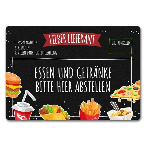 Fußmatte randlos mit Essen Motiv – Fußabtreter für jeden Eingangsbereich - Kreative Fußmatte in Schwarz-Grau, aus strapazierfähiger Kunstfaser und Gummi, ideal für den täglichen Einsatz. Größe: 50 x 35 cm, verleiht jedem Zuhause eine persönliche Note.