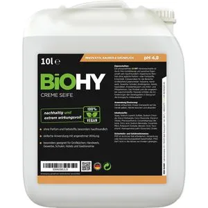 BiOHY Creme Seife 10L - Hautschonend & rückfettend - Handseifen (Großmengen) mit pflanzlichen Inhaltsstoffen, geruchsneutral und ideal auch für das Gesicht. Perfekt für Großverbraucher und umweltbewusste Nutzer.