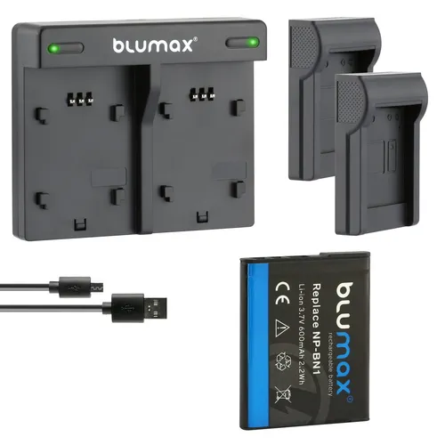 1x Akku + Lader für Sony NP-BN1 DSC-WX150, DSC-WX200, DSC-WX220 600 mAh