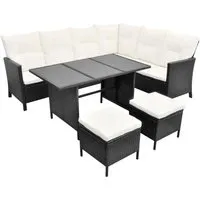 Furnicato 4-teiliges Garten-Lounge-Set mit Auflagen - Elegantes Lounge-Set aus pflegeleichtem Poly-Rattan, ideal für Garten und Terrasse. Inklusive Esstisch, bequemen Kissen und strapazierfähigem Stahlrahmen für entspannte Stunden im Freien.