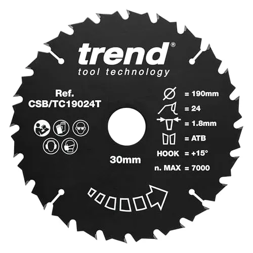 Trend Holz-Akku-Kreissägeblatt, 190 mm, 30 mm Bohrung, 24 Zähne, HW