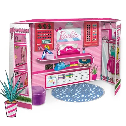 Lisciani 76918 - Barbie Fashion Boutique mit Barbie-Puppe - Puppen - Kreatives Spielset zum Selberbauen mit Ankleideraum, fördert die Fantasie und Designfähigkeiten der Kinder.