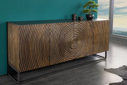 riess-ambiente Sideboard ZEN CIRCLES 180cm dunkelbraun / schwarz (Einzelartikel, 1 St), Mango-Massivholz · Metall · Kommode · 3D-Front · Modern Design