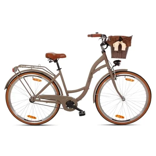 Produktbild Goetze Style 28 Zoll Damen Citybike, 18 Zoll Tiefeinsteiger Stahlrahmen, 1-Gang Rücktrittbremse, V-Bremse vorne, LED-Beleuchtung, Rattankorb, Komfortsattel, mit Seitenständer & Klingel