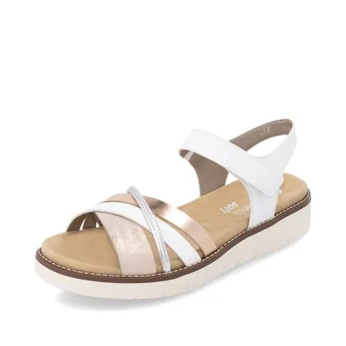 Remonte Damen Riemchensandalen D2058, Weiß Kombi 41 EU - Wanderschuhe mit losem Einlagen-System, ideal für angenehmen Tragekomfort und individuelle Anpassung im Sommer.