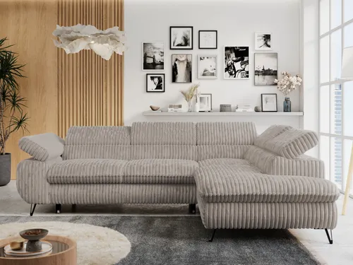 MKS MEBLE Cord Sofa L - Schlafsofa mit Bettkasten und verstellbaren Kopfstützen - Ecksofa mit Schlaffunktion, HR-Schaum für optimalen Komfort und Luftzirkulation, ideal für Allergiker. Praktischer Bettkasten für zusätzlichen Stauraum, perfekt für Ihr Wohnzimmer.