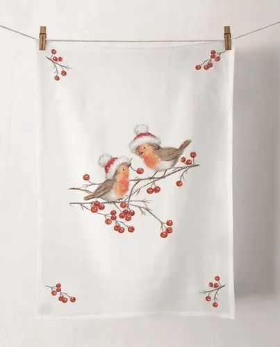 Geschirrtuch, Küchentuch CHRISTMAS ROBINS by Ambiente | Rotkehlchen