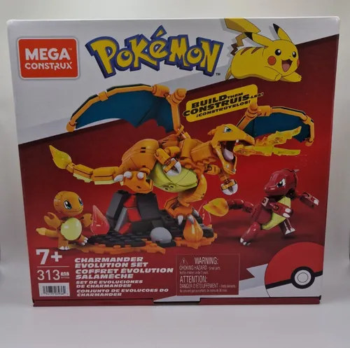 MEGA HFG06 - Mega Construx Pokémon Glumanda Evolutionsset, kreatives Bauset mit 3 beweglichen Figuren und Feuerwelt für Kinder ab 7 Jahren