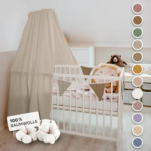 lilimaus Betthimmel Babybett in 12 Farben [inkl. Himmelstange] - Himmel Babybett aus 100% Baumwolle Musselin - Betthimmel Mädchen & Jungen - Himmelbett Vorhänge mit Stange - Kinder Babyzimmer Deko