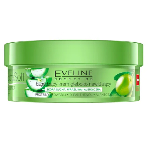Eveline Cosmetics Extra Soft Creme für empfindliche Haut - Ganzkörperpflege mit Bio Olive & Aloe Vera, spendet intensive Feuchtigkeit und beruhigt trockene Haut für ein erfrischendes Hautgefühl.
