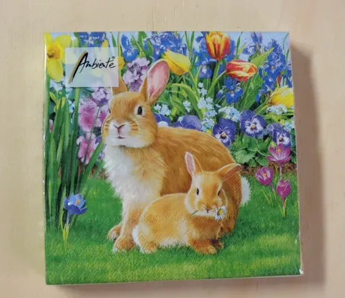 Servietten Hasen Ostern Frühling Blumenwiese Mutter Häschen 1 Packung OVP Amb 20