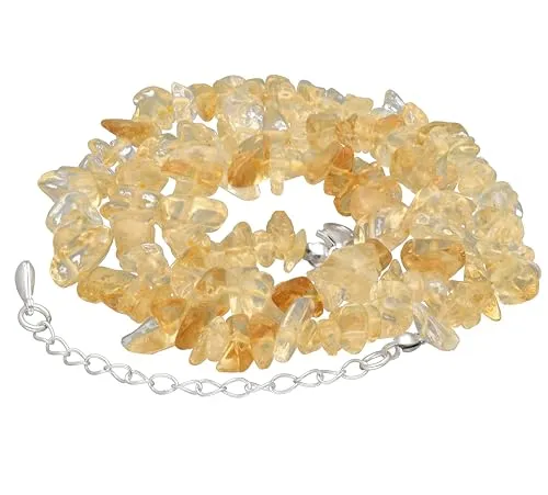 Lebensquelle Plus Edelstein Splitterkette mit Verschluss | 45 cm lang + Karabinerverschluss | Heilstein Splitter Halskette | Handgefertigt und natürlich hergestellt (Citrin)