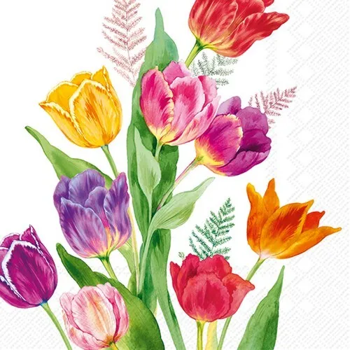Servietten Bright Tulips Tulpen Strauß Frühling Garten Blumen Natur 33x33cm 20