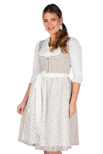 Alpenfee Tracht Dirndl Midi Dirndl 2tlg. - SYLVIE - taupe/cremeweiß