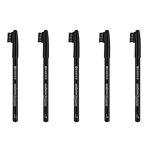 essence eyebrow DESIGNER, Eye Pencil, Augenbrauenstift, Nr. 01 black, schwarz, definierend, vegan, Mikroplastik Partikel frei, Nanopartikel frei, 5er Pack (5 x 1g)