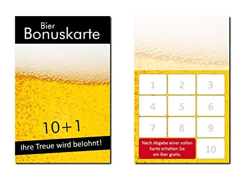 Stück Bier Bonuskarten (BOK-415) mit 10 Stempelfeldern Gastronomie Treuekarten passend für ihr Lokal Gaststätte Kneipe 100