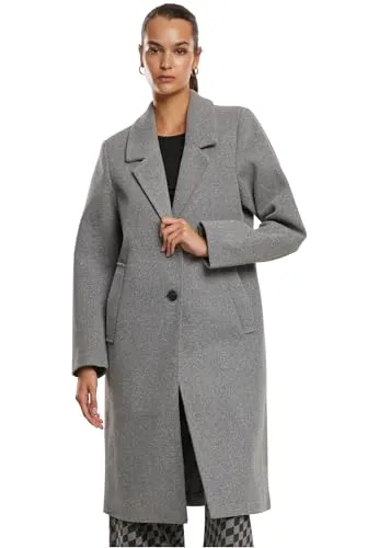 Urban Classics Damen Winterjacke Basic Coat - Stylische Winterjacke in Schwarzgraumelange, ideal für kalte Tage. Aus 100% Polyester, maschinenwaschbar und mit schickem amerikanischen Ausschnitt.