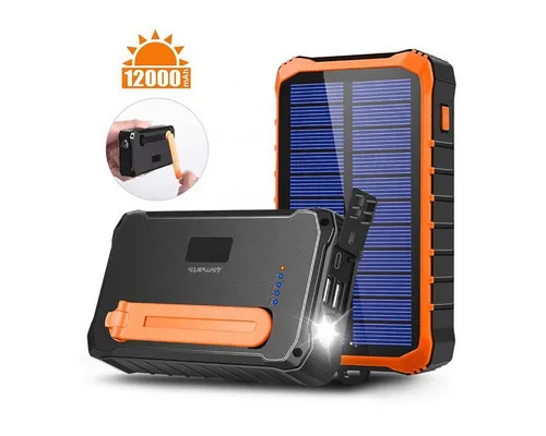 4smarts Solar Powerbank Prepper 12000mAh - Powerbank mit 12000 mAh Akku, netzunabhängige Stromversorgung über Solarpanel oder Handkurbel, ideal für Outdoor-Abenteuer und Reisen.