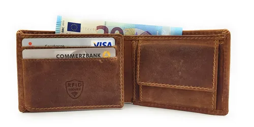 Jockey Club Mini Geldbörse aus echtem Leder - Vintage Braun, handgefertigt mit RFID Schutz für sichere Kartenaufbewahrung