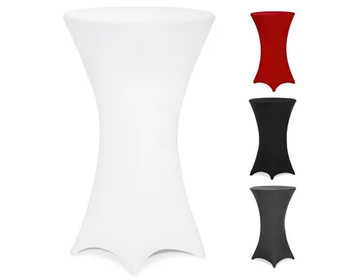 DETEX® Stehtischhusse Weiß 80-85cm Verstärkter Fußbereich 30°C Waschbar Stehtisch Hussen Stretch Tisch Überzug Hochzeit