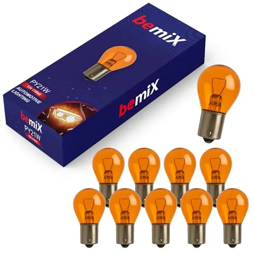 bemiX 10x PY21W Blinkerbirne 12V 21W Amber BAU15s Glühlampe – Orange Auto Kfz Blinkerlampe vorne hinten – Kugellampe Blinkleuchte Ersatzlampe Blinker Glühbirne