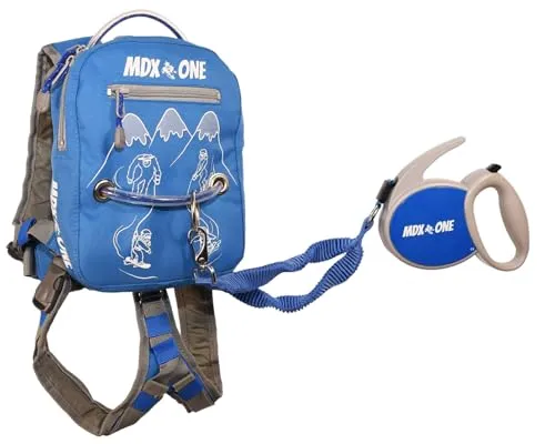 MDXONE Kinder Snowboard Ski-Geschirr Trainer mit einziehbarer Leine und absorbierenden Bungees (blau) Winter 23-24