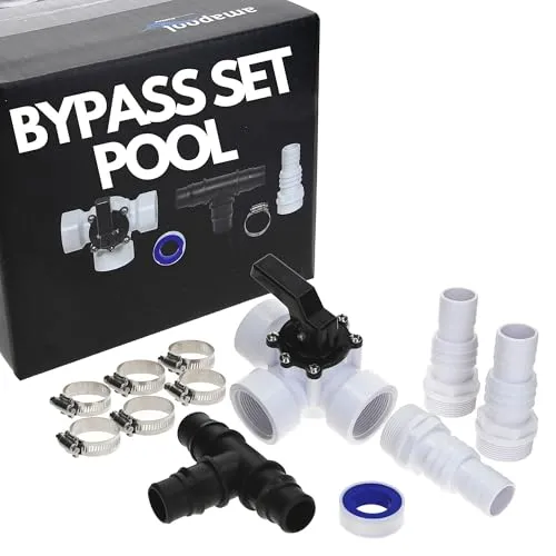 Amapool Bypass Set Pool 38mm - 12-teiliges Komplettset für Poolheizung - Ersatzteile für Poolheizungen & Poolheizpumpen, inklusive 3-Wege-Ventil für gezielte Regulierung der Wassermenge und einfache Handhabung.
