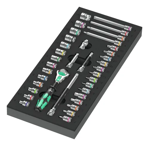 Wera 9700 Tool Rebel Werkstattwagen mit Schaumstoffeinlagen - Werkzeug-Sets mit langlebigen, hochwertigen Schaumstoffeinlagen, die wasser- und ölabweisend sind. Jedes Werkzeug hat seinen festen Platz für optimale Entnahme und Pflegeleichtigkeit.