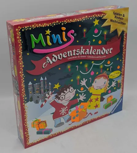 Ravensburger Minis Adventskalender - Kreative Spiele für Kinder - Gesellschaftsspiel mit 1 Spieler, ideal für kreative Bastel- und Spielideen zu Weihnachten, inklusive Malschablone, Zaubertrick und mehr!