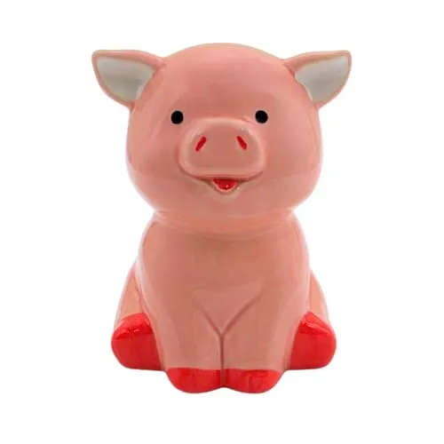Spardose Schwein, Kindersparbüchse, Sparfigur, Kinderspardose, Spartier, Sparschwein rosa, Sparschwein mit Sparfunktion aus Keramik in rosa, L/B/H 12 x 12 x 17 cm.