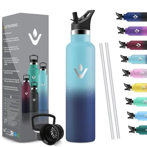 HoneyHolly Thermosflasche 1L BPA-Frei, Trinkflasche Edelstahl, Auslaufsichere Isolierflasche Doppelwandig, Isolierflasche, Thermoflasche, Thermobecher mit Strohhalm, Trinkflasche Kohlensäure Geeignet