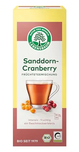 Lebensbaum Bio Sanddorn-Cranberry, 20 Beutel x 2,5 g Früchtetee mit intensiv, fruchtigem Geschmack, 100% Bio, Früchteteemischung