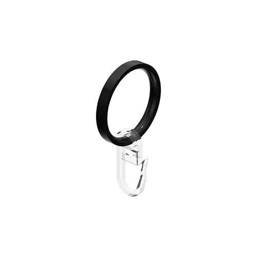 Interdeco Gardinenstangen Ringe mit Faltenhaken, Gardinenringe in Schwarz für 20 mm Ø (16 Stück)