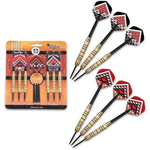 Shot! Herren Dartpfeile mit Duel-Stahlspitze, 2 Dart-Sets, 18 g/m² Messing-Barrels