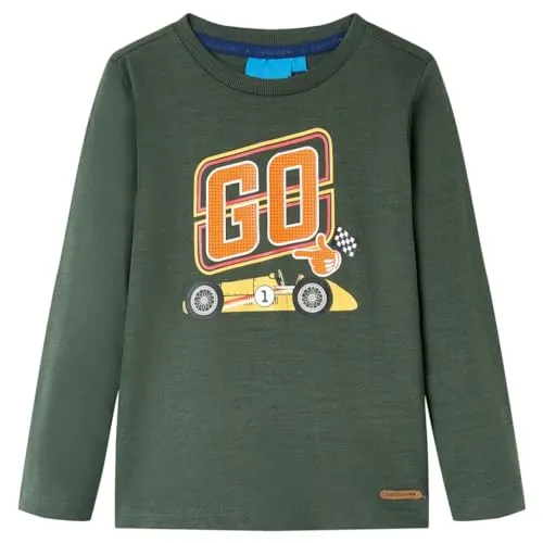Kinder Langarmshirt Rennwagen Langarm T-Shirt Jungen Kindershirt Dunkelgrün 116