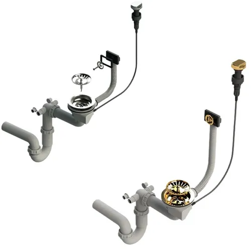 Faizee Möbel Siphon Silber/Gold mit Überlauf - Siphon für Einzelbecken Granit, mit automatischem Excenter-Ablaufventil und Geruchsverschluss. Ideal für Badewannen und Küchenspülen, inklusive Herstellergarantie.