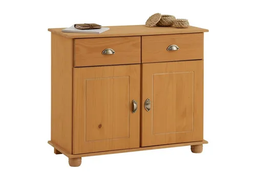 IDIMEX Kommode COLMAR - Massivholz Kommode mit 2 Türen und 2 Schubladen - Schubladenkommode aus massivem Kiefernholz im Landhausstil, mit natürlicher Maserung und praktischen Muschelgriffen. Bietet viel Stauraum für Deko, Tischwäsche oder Kleidung.