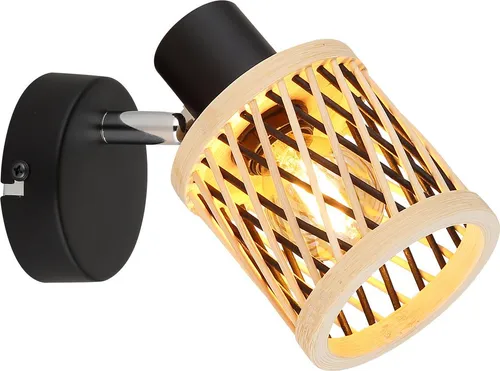 GLOBO LIGHTING Wandleuchte Schwarz Matt mit Bambus - Moderne Wandleuchte mit elegantem Bambusschirm für warmes Licht. Ideal für Wohnzimmer, Flur oder Schlafzimmer. Kompakt und vielseitig einsetzbar, E14-Fassung für individuelle Lichtgestaltung.