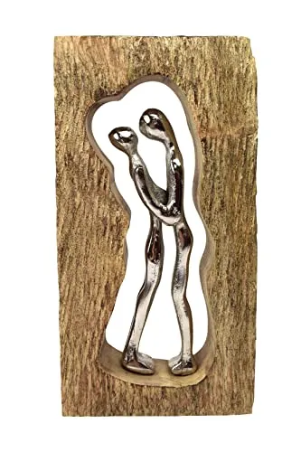 Aufsteller Paar Love | Aluminium auf Holz | Dekofigur Skulptur Figur | 25x12 cm
