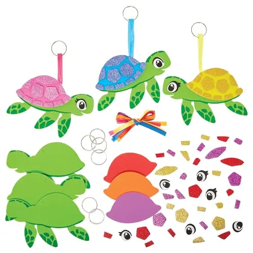 Baker Ross FN189 Schildkröte Mischen und anpassen Taschenanhänger-Sets – 6er-Pack Schlüsselanhänger-Bastelsets für Kinder